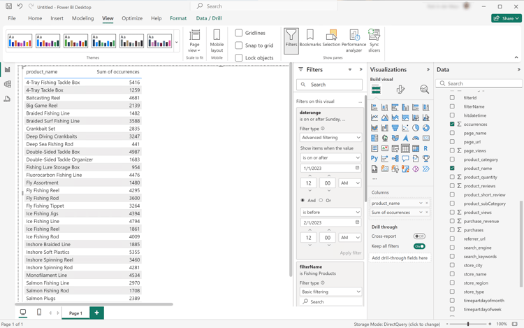 日付範囲名を使用してフィルターを適用するPower BI デスクトップ