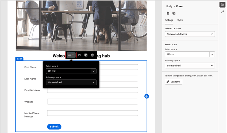 Selecione o formulário publicado