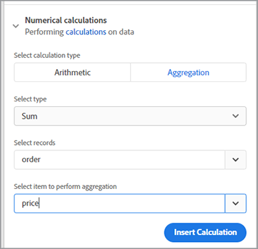 Schermata dei calcoli numerici di Document Generation Tagger