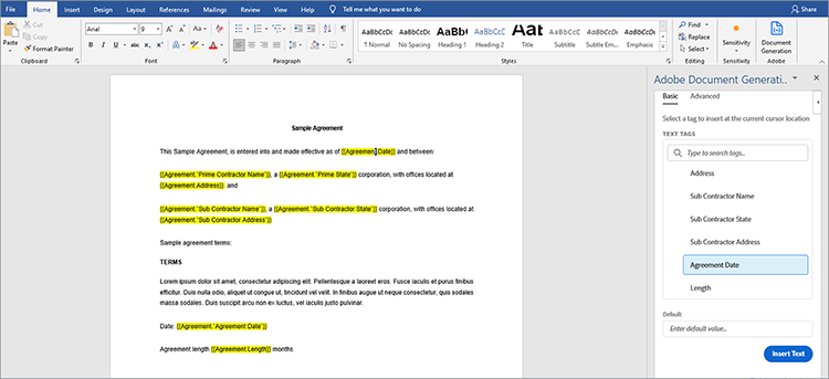 Schermata per l’aggiunta di tag al documento