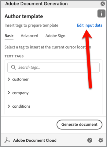 Schermata di Document Generation Tagger