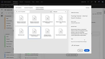 Modello per tutorial di formazione in Analysis Workspace