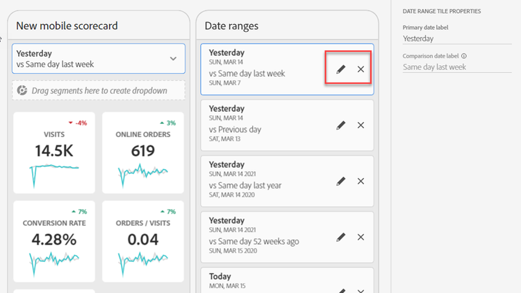 Nuova scorecard mobile che evidenzia l’icona della matita