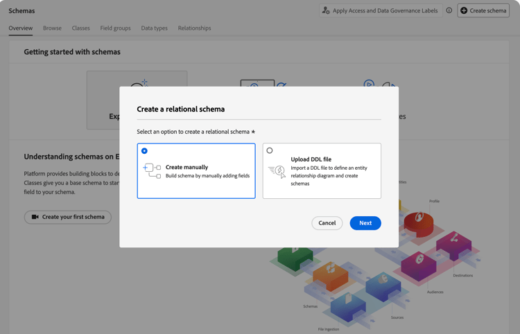 Configurazione dello schema - Creazione manuale