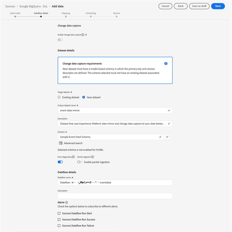 Experience Platform - Connettore Source - Dettagli flusso di dati