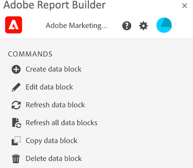 Pannello Comandi nellhub Report Builer