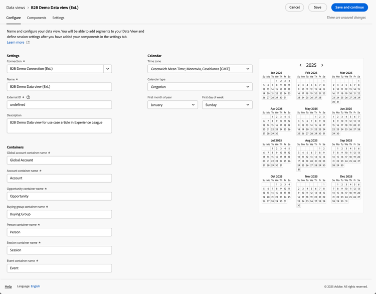 Visualizzazione dati B2B - configura
