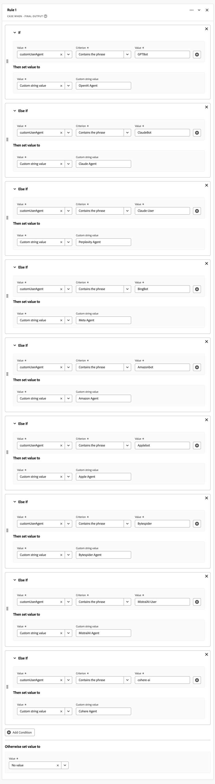 Identificazione agente utente LLM/AI