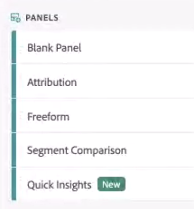 Elenco Pannelli che evidenzia l’opzione Quick Insights.