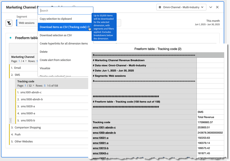 Il file .csv scaricato è stato aperto in Excel.