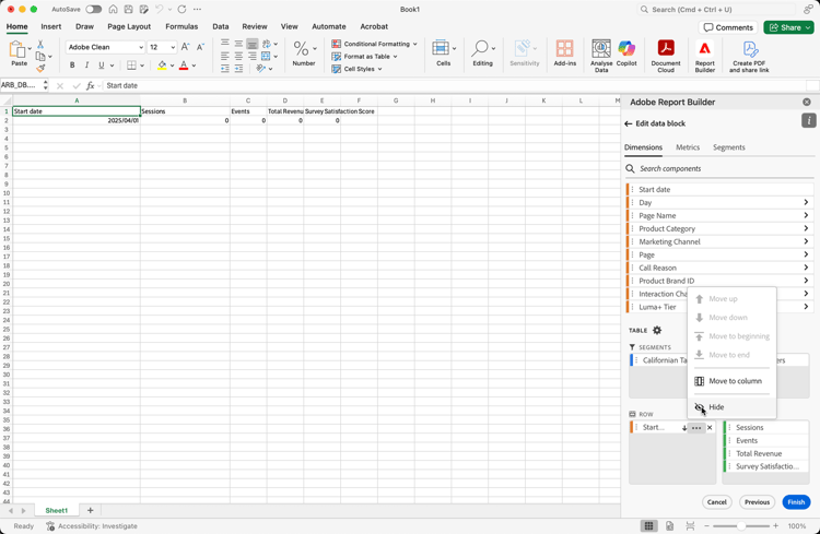 Icona puntini di sospensione nella sezione Riga.