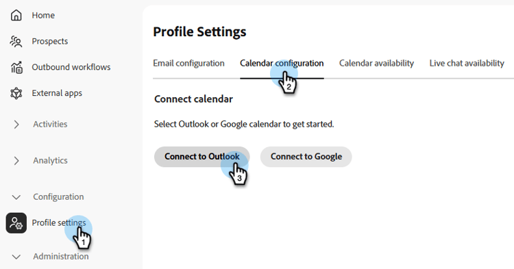 Pagina configurazione calendario