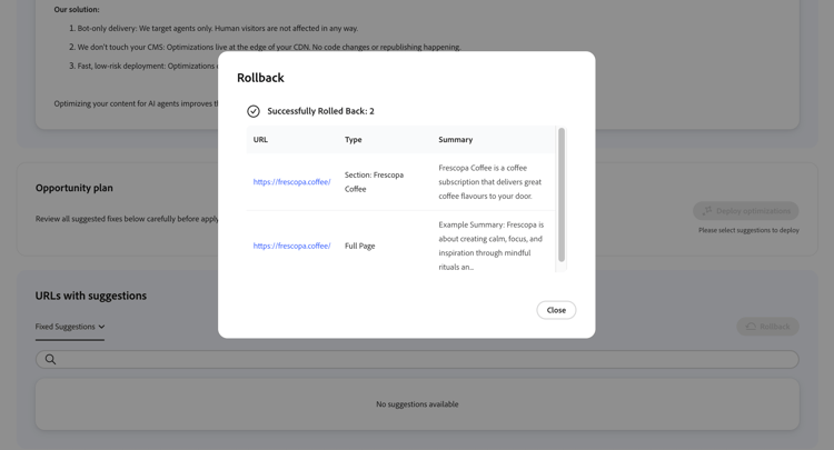 Rollback completato. Rollback Completato