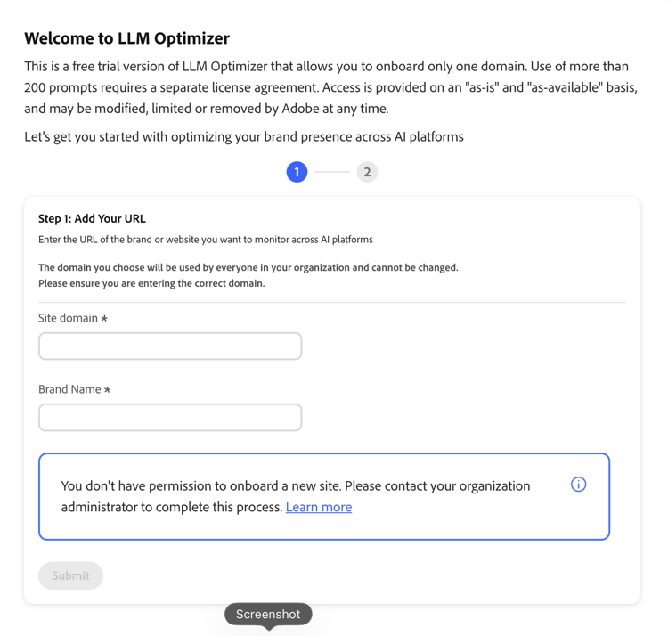 Onboarding di un nuovo sito disabilitato