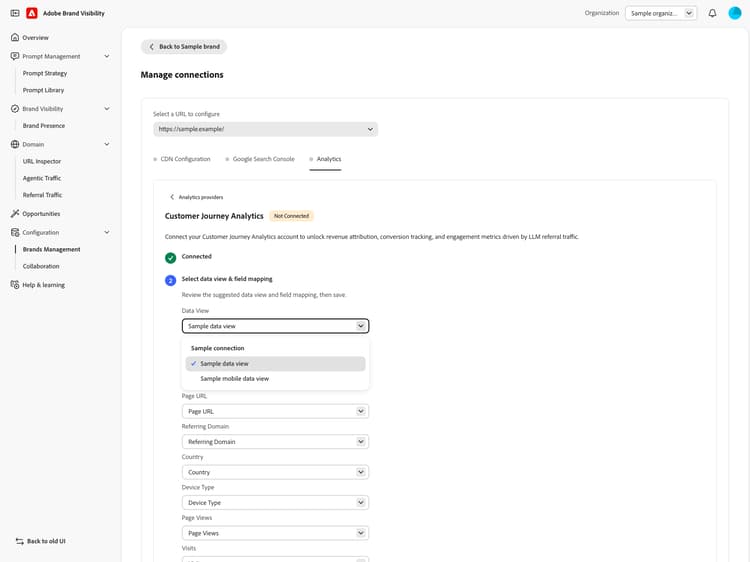 Selettore visualizzazione dati raggruppata per connessione CJA