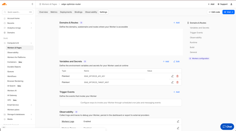 Variabili di ambiente Cloudflare
