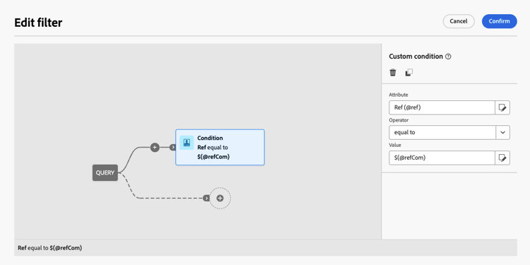 Schermata con un esempio di impostazioni di filtro per i campi personalizzati