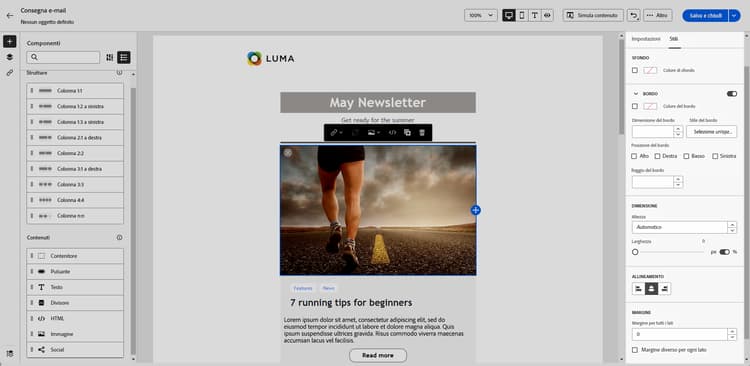 Schermata che mostra la scheda delle impostazioni per i componenti immagine nel Designer e-mail.