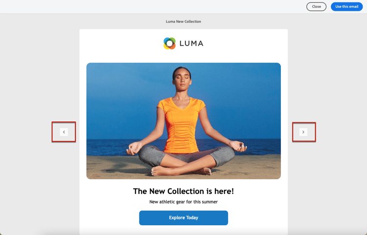 Frecce di spostamento per i modelli in E-mail Designer
