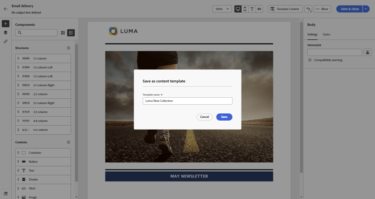 Immettere il nome per il modello salvato