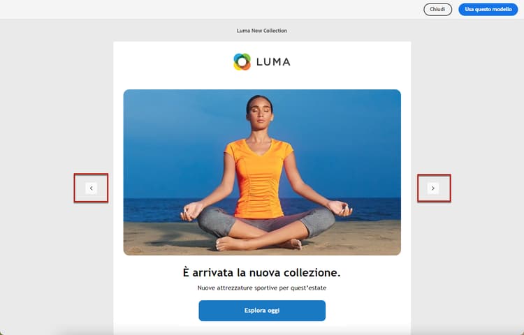 Frecce di spostamento per i modelli in E-mail Designer