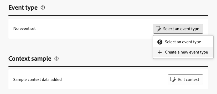 Schermata che mostra la configurazione del tipo di evento per i messaggi transazionali.