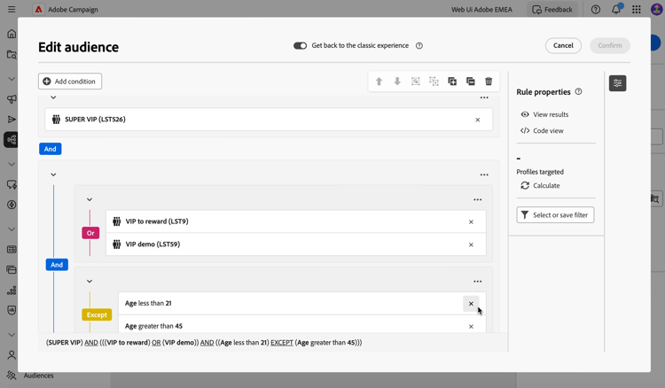 Esempio di aggiunta di componenti di filtro a una query.