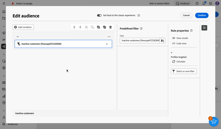 Schermata di un esempio di query