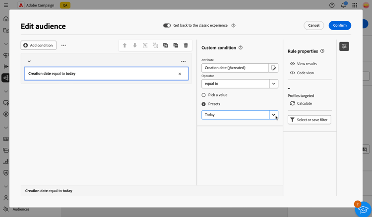 Esempio di utilizzo di predefiniti di data in una query.