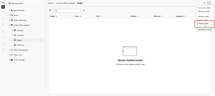 Opzione Elimina cartella nel menu Explorer