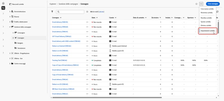 Esempio di impostazioni cartella in Adobe Campaign