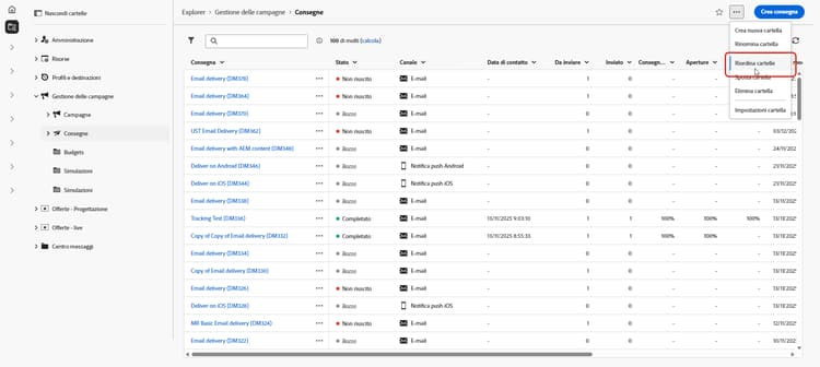 Interfaccia Riordina cartelle che mostra la gerarchia delle cartelle