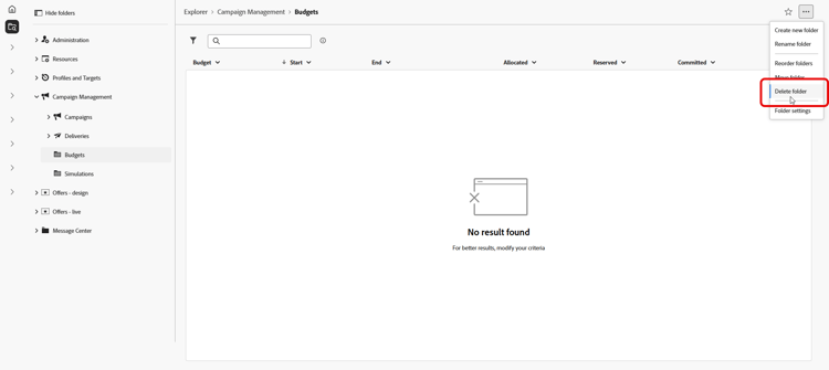 Opzione Elimina cartella nel menu Explorer
