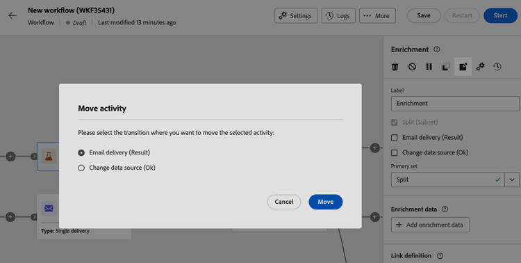 Sposta attività e nodi figlio