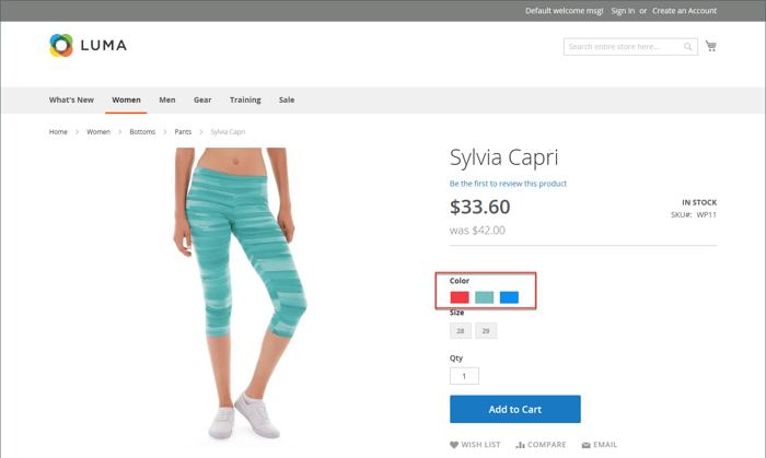 Campioni in una pagina di prodotto