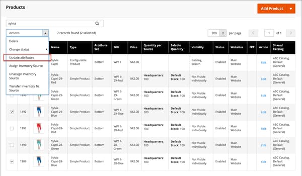 Aggiorna attributi campione prodotto