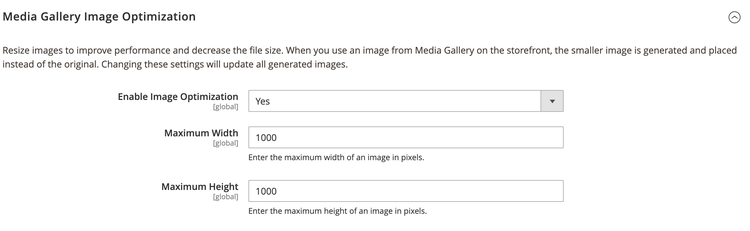 Configurazione avanzata - Ottimizzazione immagine Media Gallery