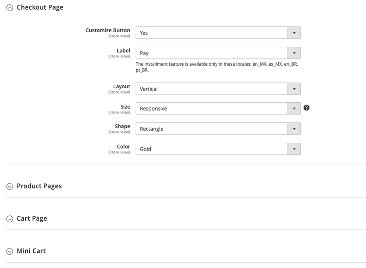 Impostazioni esperienza front-end - Personalizza pulsanti avanzati