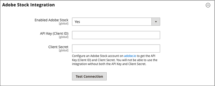Configurazione avanzata - Integrazione Adobe Stock