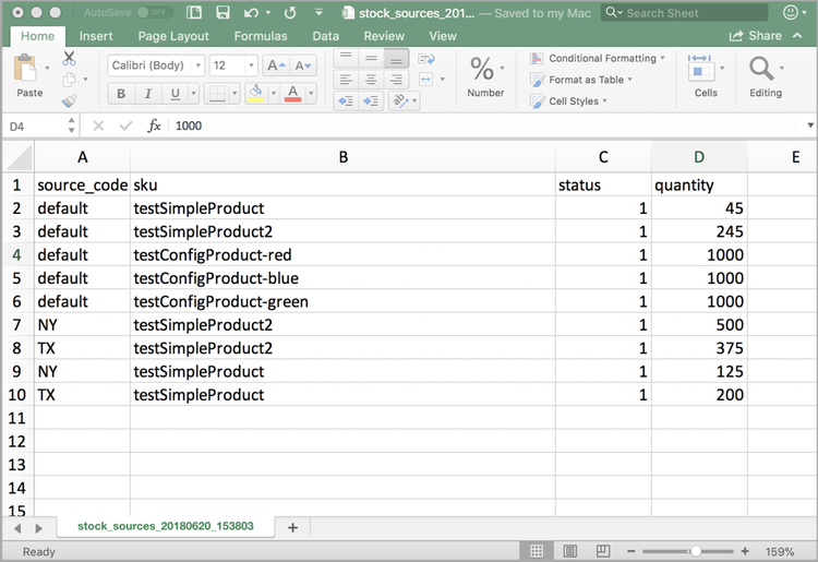 Esempio di file CSV per l'importazione - esportazione dei dati di inventario