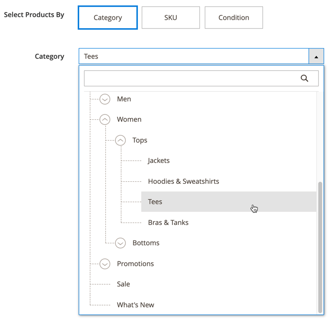 Selezione di una categoria di catalogo