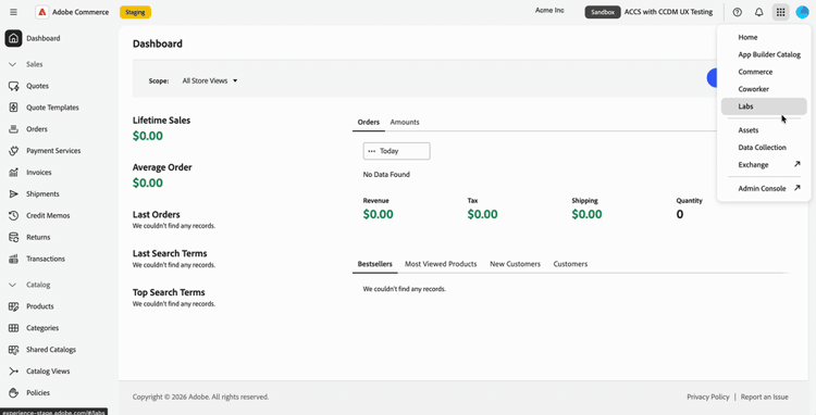 Menu del selettore prodotti