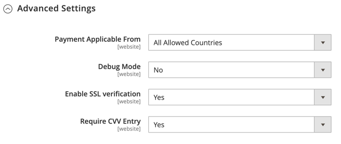 Impostazioni avanzate - Payflow PayPal Pro