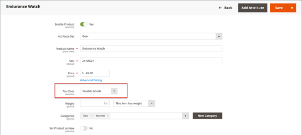 Applica classi imposta ai prodotti