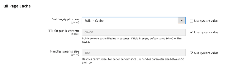 Configurazione avanzata - cache a pagina intera
