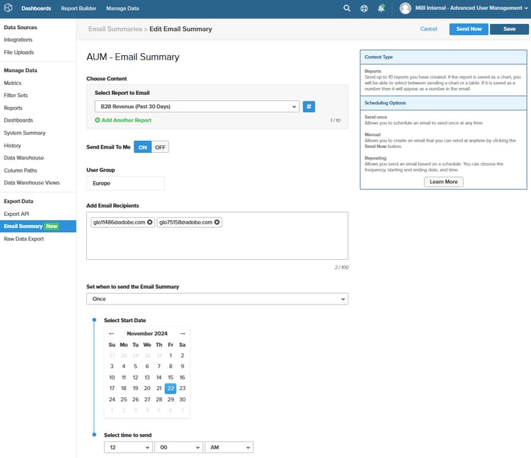 Riepilogo e-mail pianificato