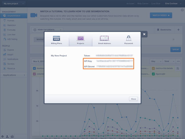 Recupero credenziali API Mixpanel