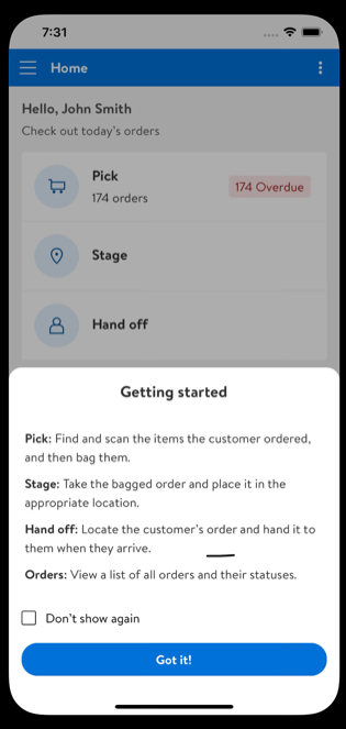 Store Assist App Getting Started sul dispositivo mobile