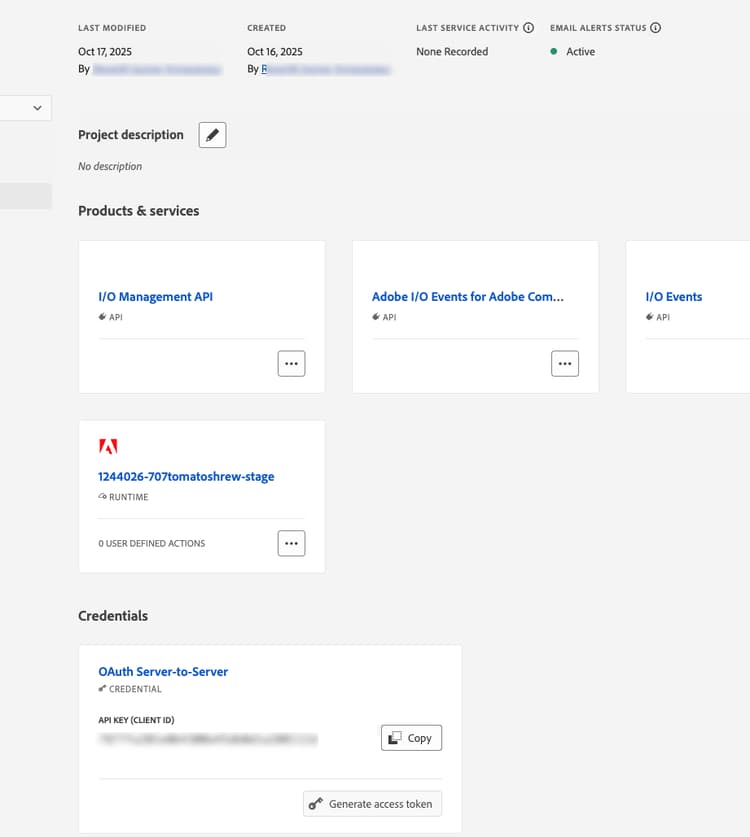 Workspace con tutte le API richieste aggiunte