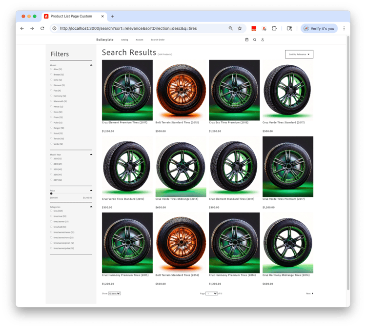 View search results page